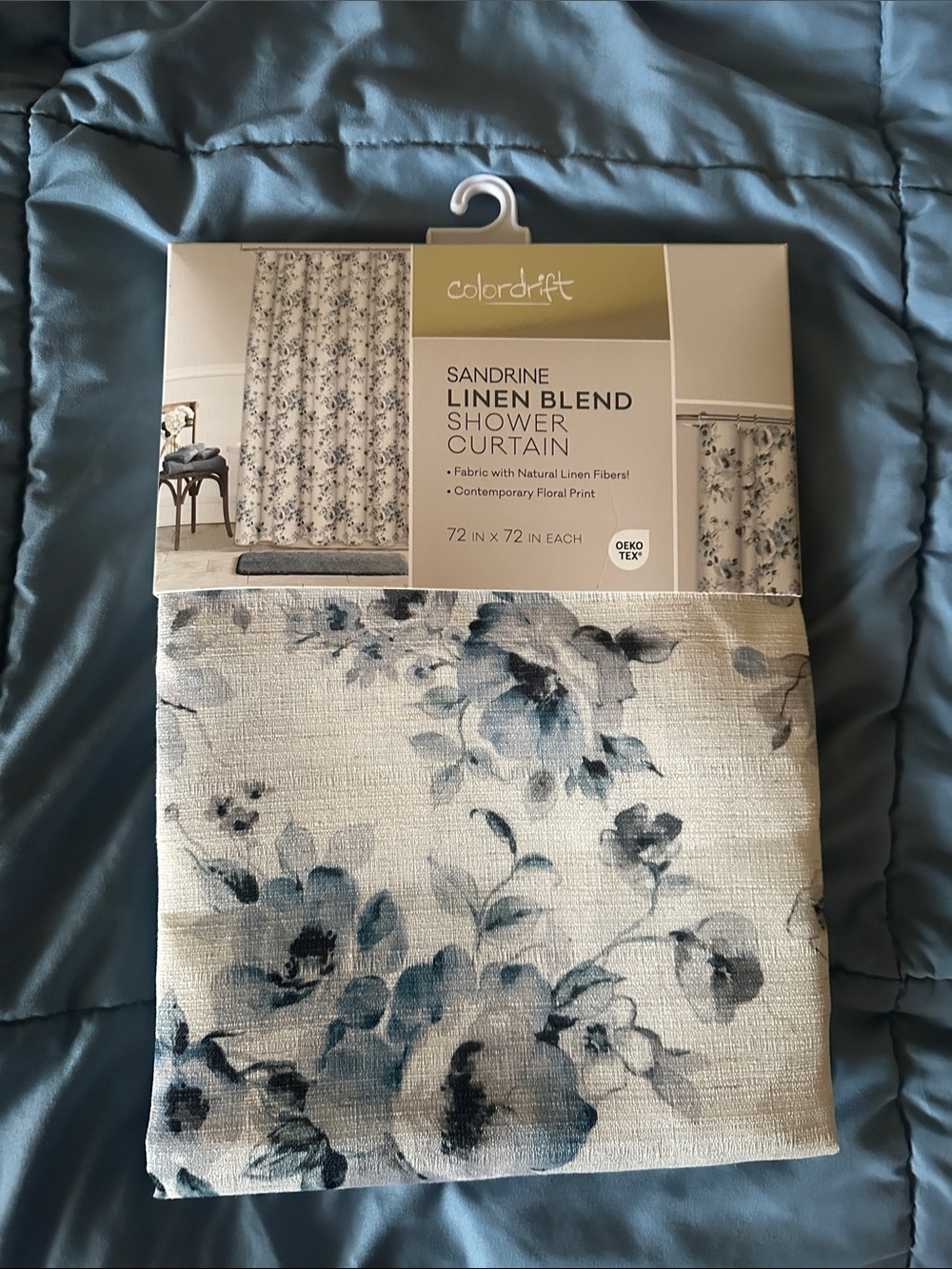 Brand new - Colordrift Sandrine Linen-Blend Shower Curtain in Blue Floral